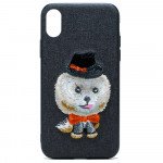 Wholesale iPhone X (Ten) Design Cloth Stitch Hybrid Case (Black Puppy Dog)